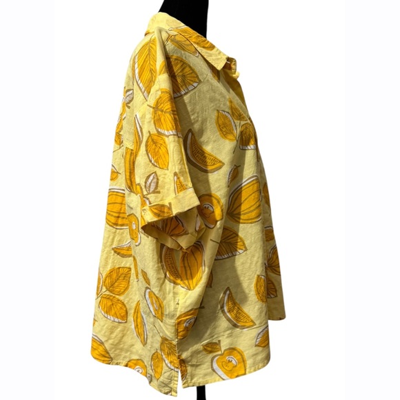 Eddie Bauer Baja Butttercup Yellow Fruit Print‎ Shirt Women’s Large Short Sleeve - Picture 4 of 9